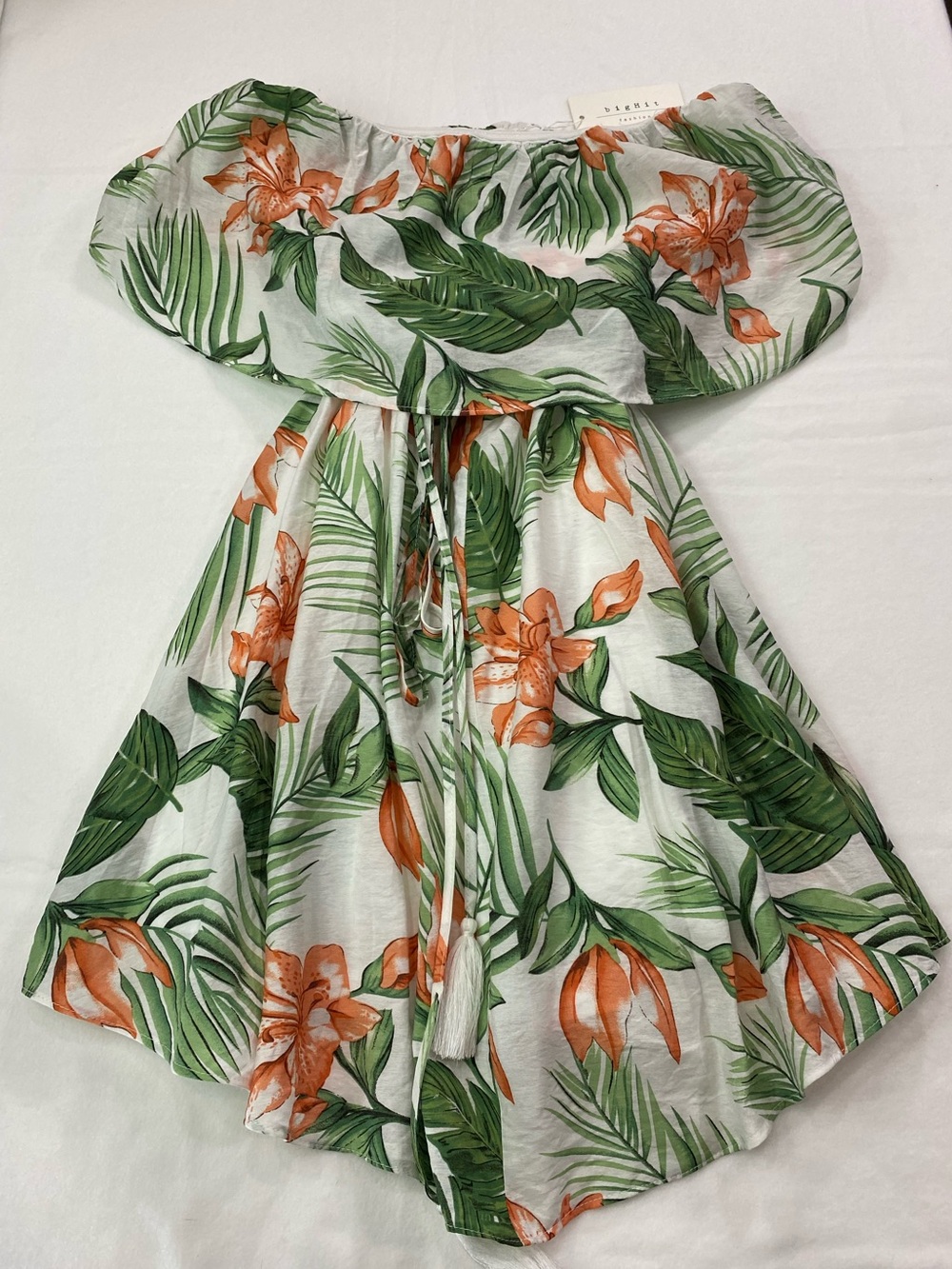 Strapless Tropical Floral Dress in Green & Orange